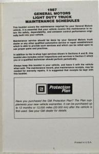 1987 GMC Light Duty Truck Maintenance Schedule Booklet