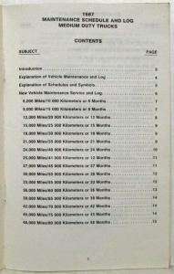 1987 GMC Medium Duty Truck Maintenance Schedule Booklet
