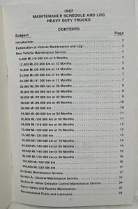 1987 GMC Heavy Duty Truck Maintenance Schedule Booklet