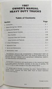 1987 GMC Heavy Duty Truck Owners Manual