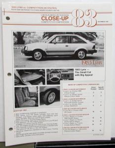 1983 Mercury Lynx vs Competition Dealer Sales Brochure Comparison Features