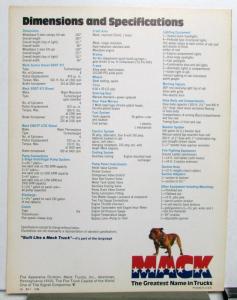 1983 Mack MB Series Fire Pumpers Specifications Sales Folder