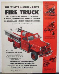 1954 Willys 4-wheel drive Fire Truck Equipment Specifications Sales Folder
