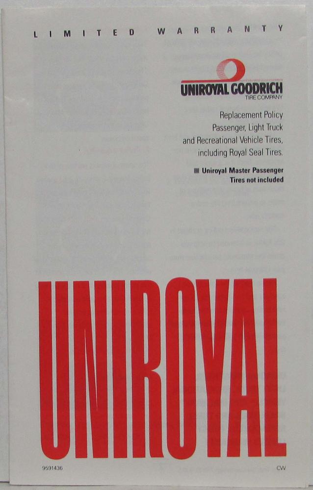 1988 Uniroyal Limited Warranty Folder Brochure