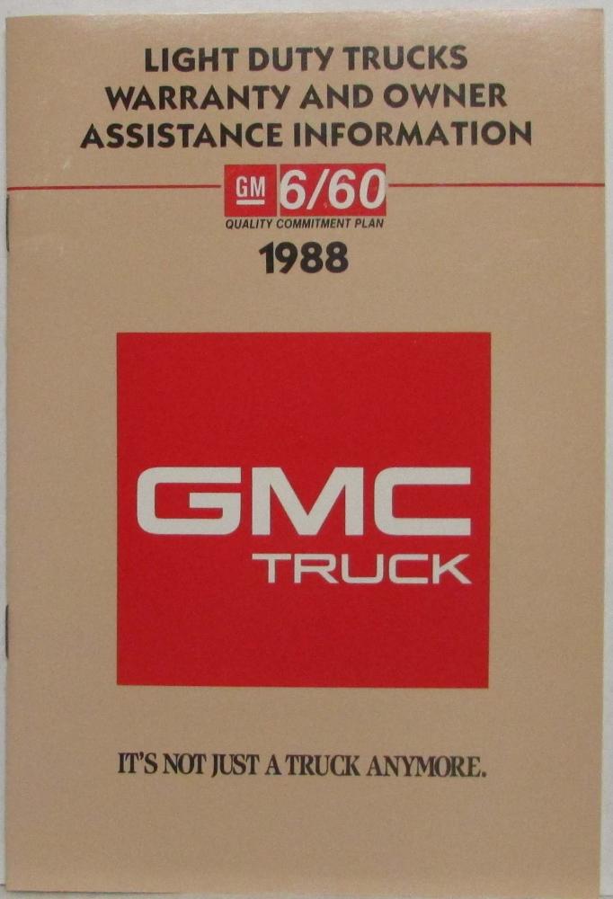 1988 GMC Truck/Chassis 1500-3500 & Caballero Warranty and Owner Assistance Info