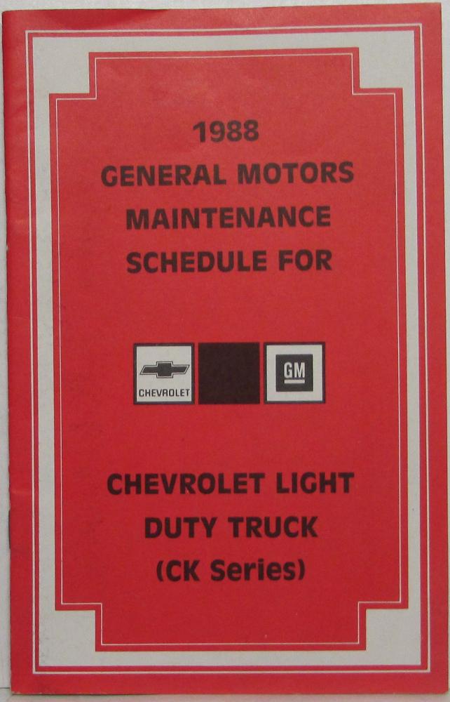1988 Chevrolet CK Series Light Duty Truck Maintenance Schedule Booklet