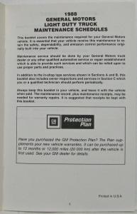 1988 GMC Light Duty Truck Maintenance Schedule Booklet