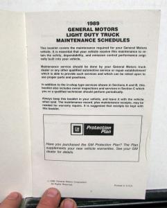 1989 Chevrolet Light Duty Truck General Motors Maintenance Schedule Booklet