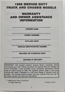 1989 GMC Medium Duty Truck and Chassis Warranty and Owner Assistance Information
