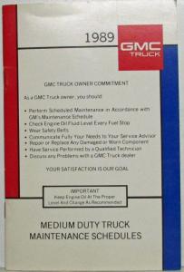 1989 GMC Medium Duty Truck Maintenance Schedule Booklet