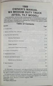 1989 GMC Truck W4 Medium Duty Steel Tilt Models Owners Manual Forward 4000