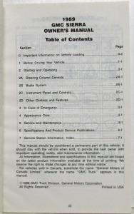 1989 GMC Sierra Pickup Truck Owners Manual