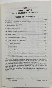 1989 GMC S-15 Truck Owners Manual