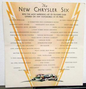 1931 Chrysler Six ORIGINAL Sales Brochure Leaflet Roadster Coupe Sedan