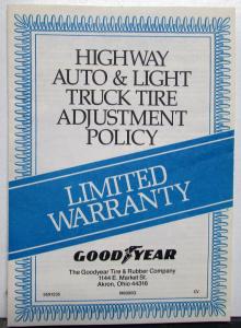 1989 Goodyear Limited Warranty Highway Auto & Light Truck Tire Adjustment Policy