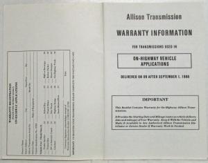 1990 Allison Transmission Warranty Information Manual - On-Highway Applications