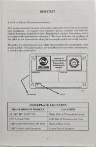 1990 Allison Transmission Warranty Information Manual - On-Highway Applications