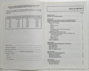 1990 Allison Transmission Warranty Information Manual - On-Highway Applications