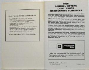 1990 GMC Light Duty Truck Maintenance Schedule Booklet