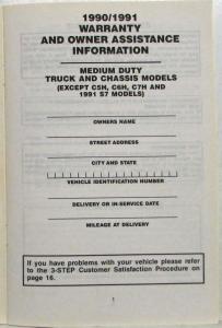 1990 GMC Medium Duty Truck and Chassis Warranty and Owner Assistance Information