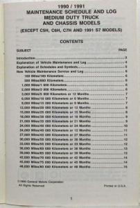 1990 GMC Medium Duty Truck Maintenance Schedule Booklet