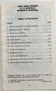 1990 GMC S-15 Truck Owners Manual