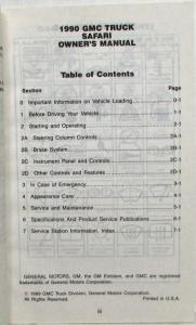 1990 GMC Truck Safari Van Owners Manual