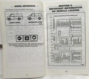 1990 GMC Truck Safari Van Owners Manual