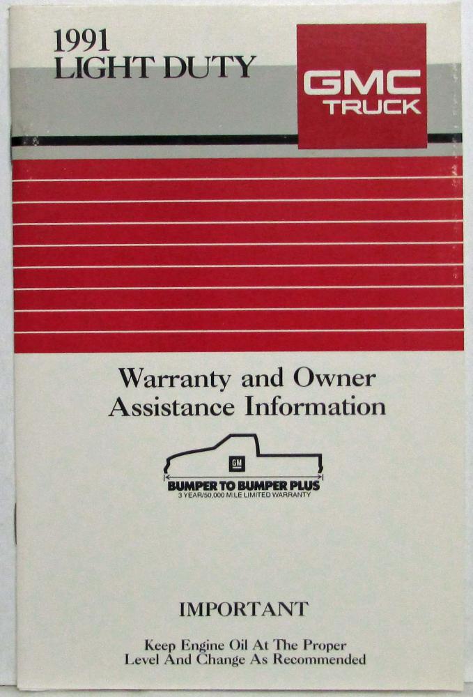 1991 GMC Truck and Chassis 1500-3500 Warranty and Owner Assistance Information