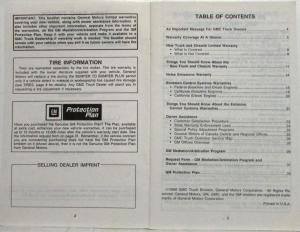 1991 GMC Truck and Chassis 1500-3500 Warranty and Owner Assistance Information
