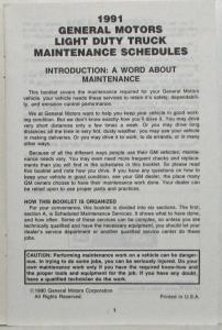 1991 GMC Light Duty Truck Maintenance Schedule Booklet