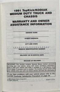 1991 GMC TopKick Medium Truck/Chassis Warranty and Owner Assistance Information