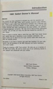 1991 GMC Truck Safari Van Owners Manual