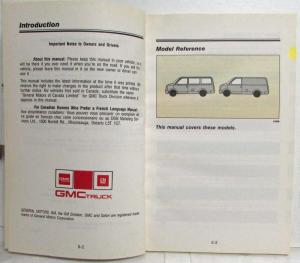 1991 GMC Truck Safari Van Owners Manual