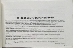 1991 GMC S-15 Jimmy Owners Manual