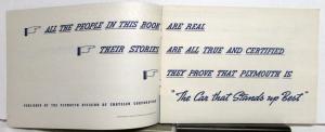 1938 Plymouth True Stories & Testimonials From Real Car Owners Booklet