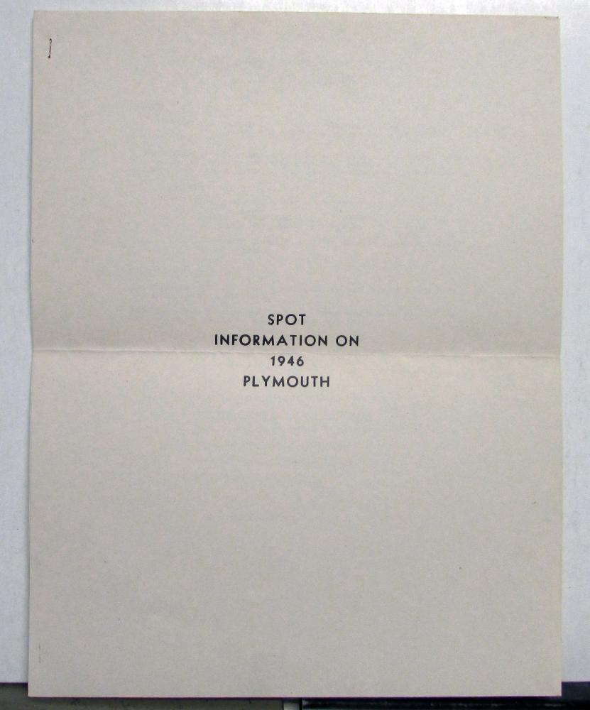 1946 Plymouth Spot Info Mechanical & Body Changes For P-14 P-15 Sheets
