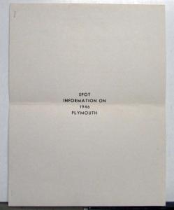 1946 Plymouth Spot Info Mechanical & Body Changes For P-14 P-15 Sheets