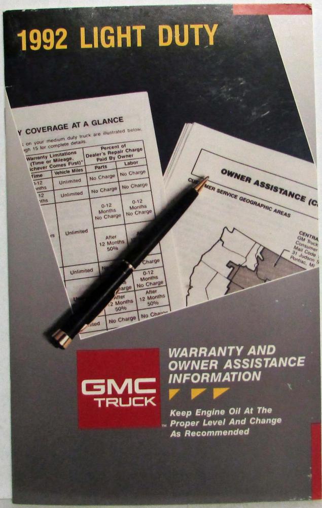 1992 GMC Truck and Chassis 1500-3500 Warranty and Owner Assistance Information