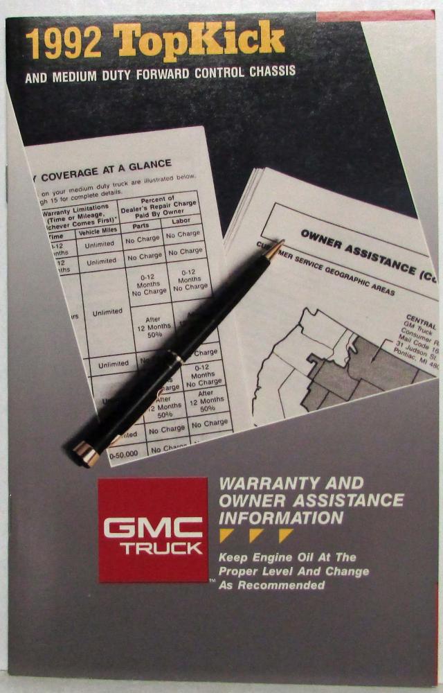 1992 GMC TopKick and Medium Duty FC Warranty and Owner Assistance Information