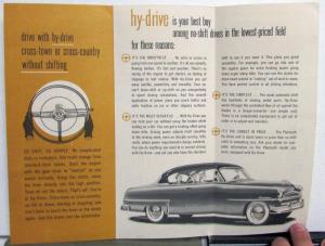 1953 Plymouth Hy-Drive Transmission No Shift Sales Brochure