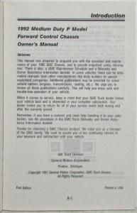 1992 GMC Truck Medium Duty Forward Control Chassis Owners Manual