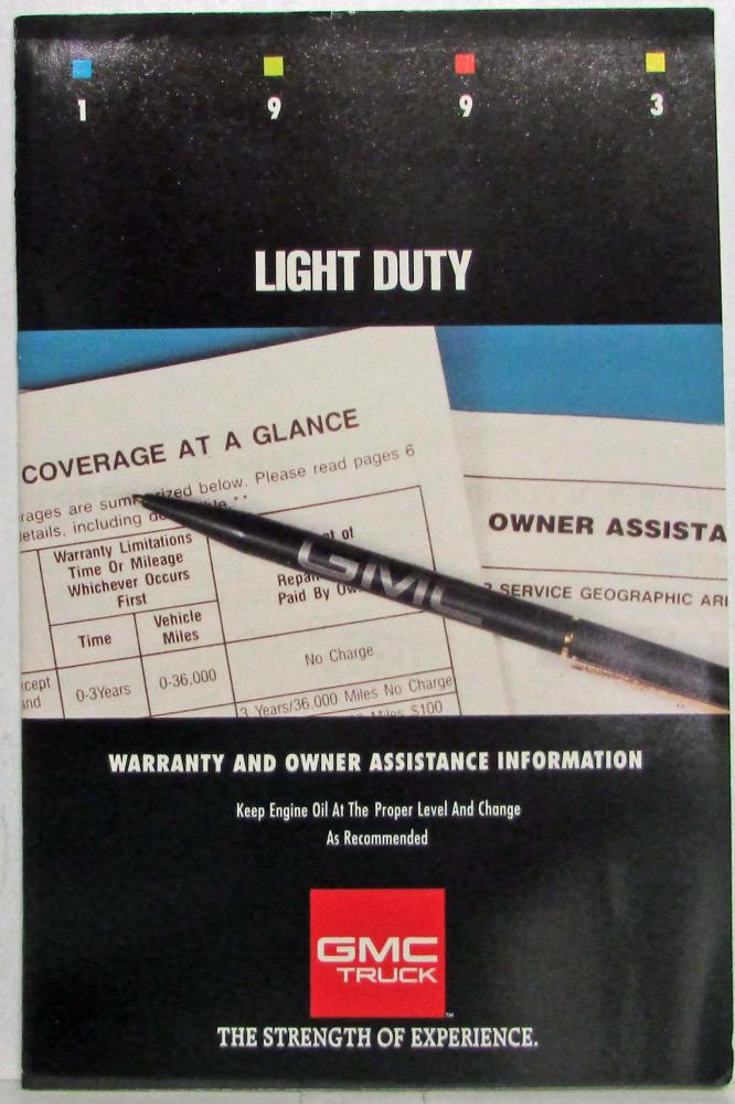 1993 GMC Truck and Chassis 1500-3500 Warranty and Owner Assistance Information