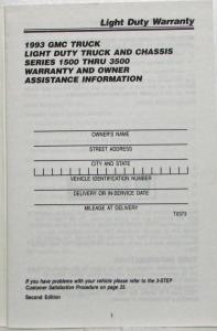 1993 GMC Truck and Chassis 1500-3500 Warranty and Owner Assistance Information