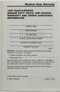 1993 GMC TopKick/Chevy Kodiak Medium Duty Warranty and Owner Assistance Info