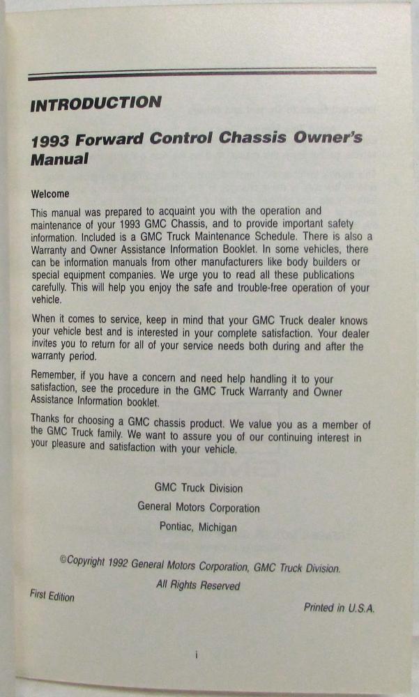 1993 Chevrolet Truck Owner's Manual – Original Style Paper Guide (BISHKO)