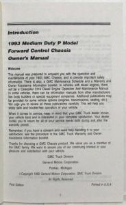 1993 GMC Truck P6 Medium Duty Forward Control Chassis Owners Manual