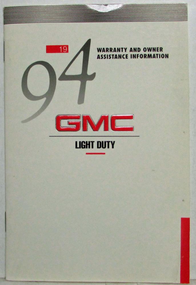 1994 GMC Truck and Chassis 1500-3500 Warranty and Owner Assistance Information