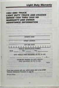 1994 GMC Truck and Chassis 1500-3500 Warranty and Owner Assistance Information