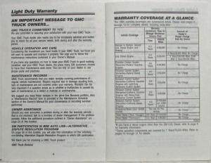 1994 GMC Truck and Chassis 1500-3500 Warranty and Owner Assistance Information